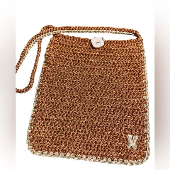 New Handcrafted Tan/Copper Crochet Shoulder Bag - Picture 3 of 8